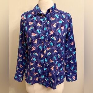 Talbots Petite Blue White Sailboat Polka Dot SP Nautical Maritime Preppy Top
